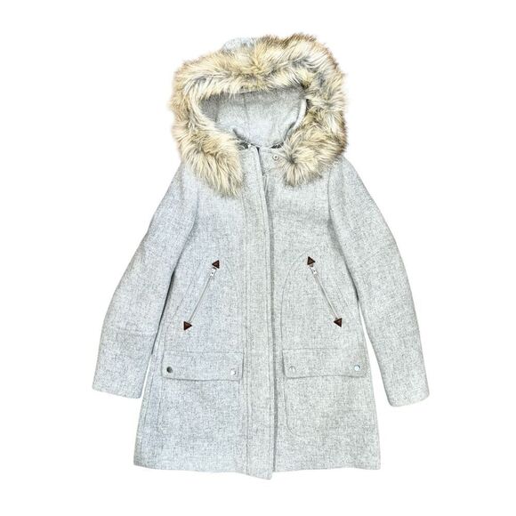 J Crew Stadium Cloth Fur Lined Wool Coat Size 0 - Picture 2 of 9